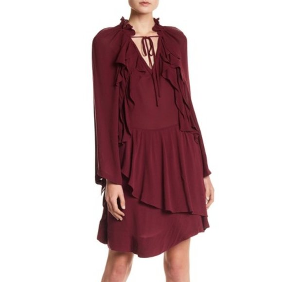 IRO Dresses & Skirts - IRO SALENE Kimono Sleeve Ruffle Dress BURGUNDY. 8